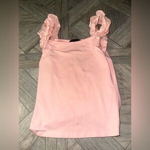 French Connection Soft Pink Ruffled Tank Top